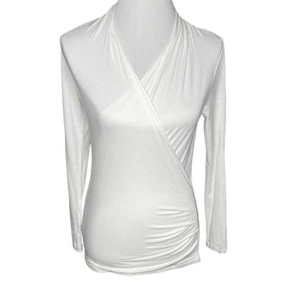 Pure Collection Soft Jersey Wrap Long Sleeve Modal Top White Size 4 - Picture 9 of 9